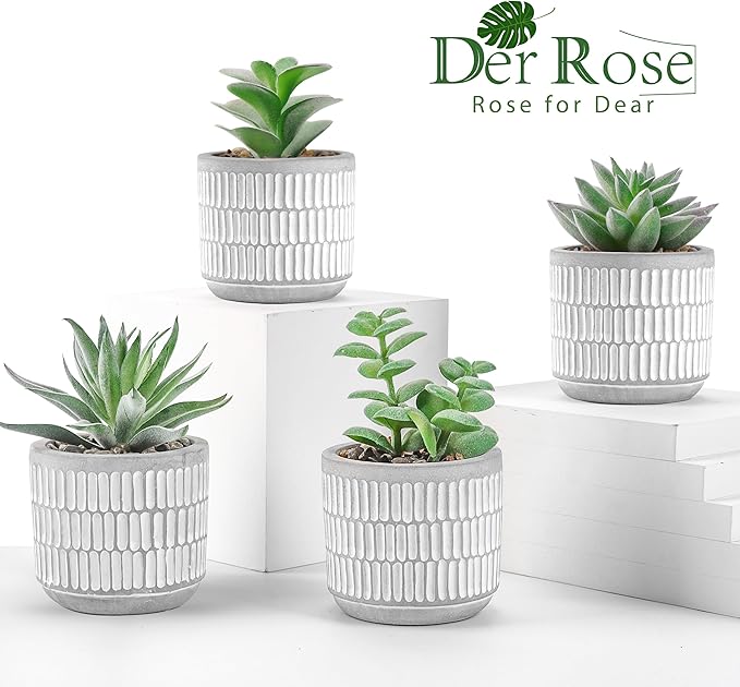Der Rose Set of 4 Succulents Plants Artificial Fake Plants for Living Room Bathroom Bedroom Aesthetic Home Kitchen Decor