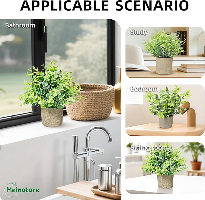 3 Pack Mini Potted Artificial Greenery, Realistic Frosted Faux Plants with Eco-Friendly Gray Pot, Lifelike Low-Maintenance Tabletop Decor for Home Office Desk Shelf