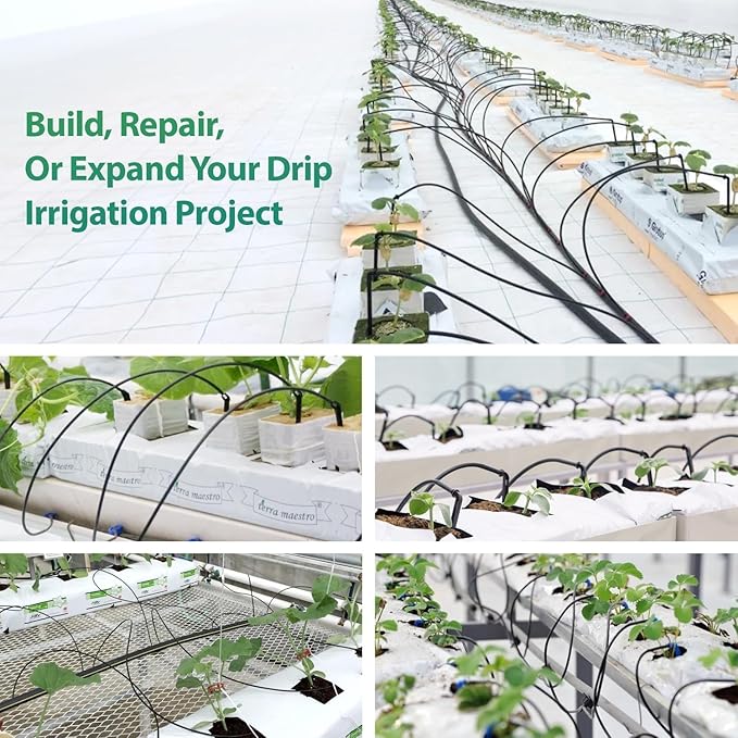 RedChili 260 Pack Drip Irrigation Fittings Kit for 1/4" Tubing, Complete Set with Drip System Barbed Connectors (Misting Nozzles, Nozzle Tees, Single Barbs, Couplings, Tees, Elbows, Plugs, Crosses)
