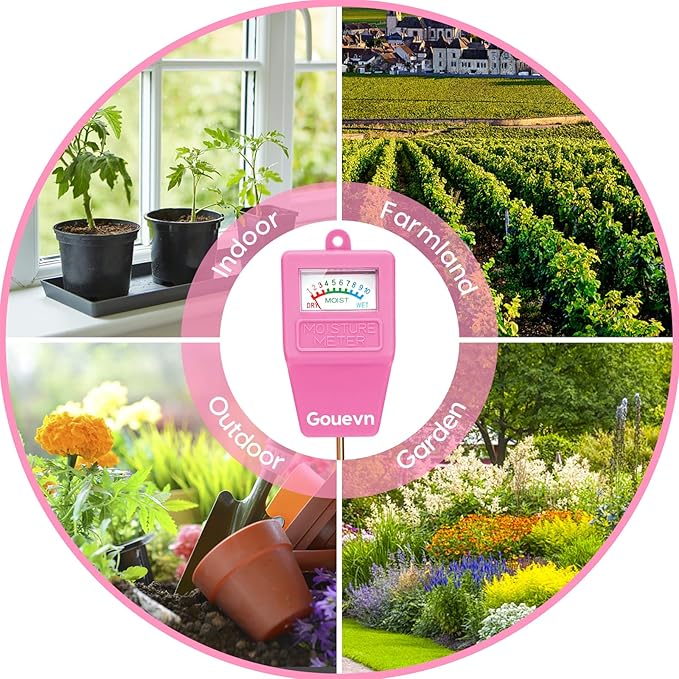 Gouevn Soil Moisture Meter, Soil Tester Plant Moisture Meter for House Plants, Plant Water Meter Hydrometer Plant Sensor for Indoor Plant Care, No Battery Needed (Pink)