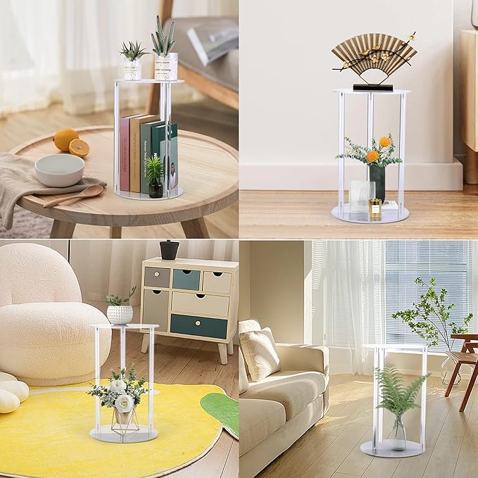YourGift Plant Stand Indoor Outdoor, Acrylic Planter Stand for Indoor Plants, Heavy Duty Plant Holder Shelf for Flower Pots Corner Display Rack for Living Room Balcony Garden Patio (Clear Round)