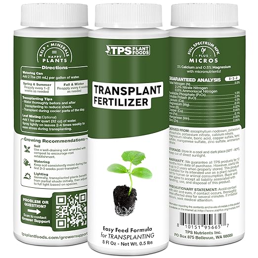 Transplant Fertilizer – Liquid Plant Food for Faster Root Establishment, Reduced Transplant Shock & Healthy New Growth, 32 oz