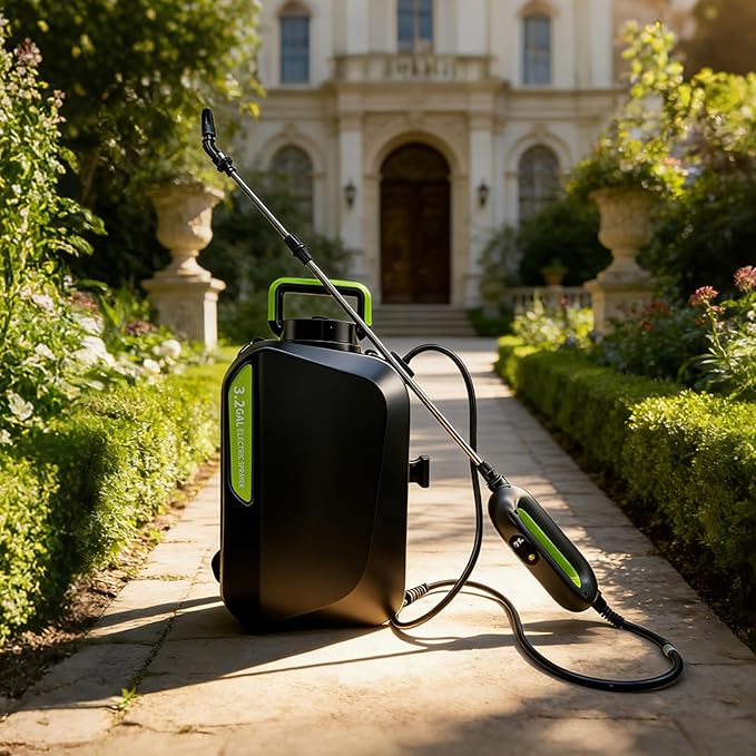 3 Gallon Battery Powered Sprayer, Covers 6,000+ Sq Ft per Tank – Electric Sprayer with 5 Interchangeable Nozzles, Handle with 2-Speed Control & Digital Display, for Lawn, Garden & Outdoor Cleaning