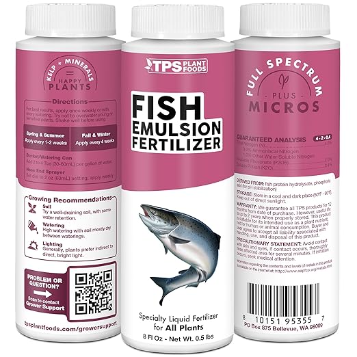 Fish Emulsion Fertilizer – Liquid Salmon Supplement for Fast Nutrient Uptake, Lush Green Growth & Stronger Roots, 32 oz