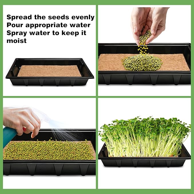 Pack 8 Seed Sprouter Tray with Plant Hemp Fiber Grow Mat,Microgreens Growing Kit for Seedling Wheatgrass Hydroponic,Wheatgrass Sprouting Tray, Greenhouse Seed Starter Trays (5 Pack)