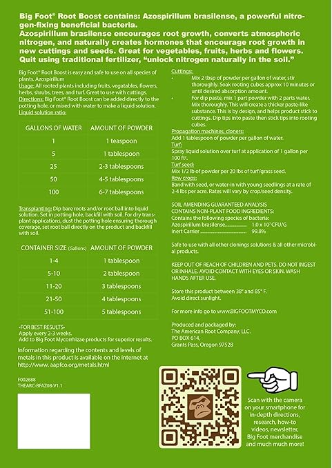 Big Foot Probiotic Root Boost Water Soluble Powder For Established Plants and Transplants - GROW ROOT SIZE, Increase Nitrogen, Grow New Plants from Cuttings, Pea Inoculant - 15 Pounds