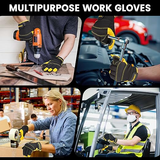JUMPHIGH Safety Work Gloves, Men's Utility Mechanic Working Gloves for All Purpose, Touchscreen Compatible, Flexible Breathable Fit, Knuckles & Palm (M)