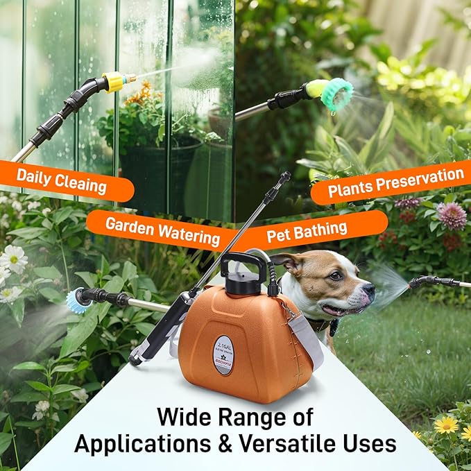 GOCHIFIX Electric Garden Sprayer 2.1 Gallon, 4 Mist Nozzles, Telescopic Wand, Adjustable Shoulder Strap, USB Rechargeable Waterproof Handle, Automatic Plant Mister for Lawn Garden