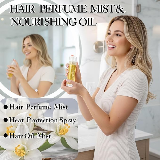 SLUJ Hair Perfume for Women - Hair Mist with Argan Oil & Gold Shimmer, Lightweight Hair Oil Spray for Dry Hair, Heat Protection Spray for Hair, Long Lasting Hair Scent