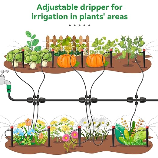 100pcs Drip Irrigation Emitters for 1/4" Drip Irrigation Tubing,Adjustable 360 Degree Water Flow Drippers on 5" Arrow Stake, Garden Irrigation Drippers for (4-7mm) Watering System Kit
