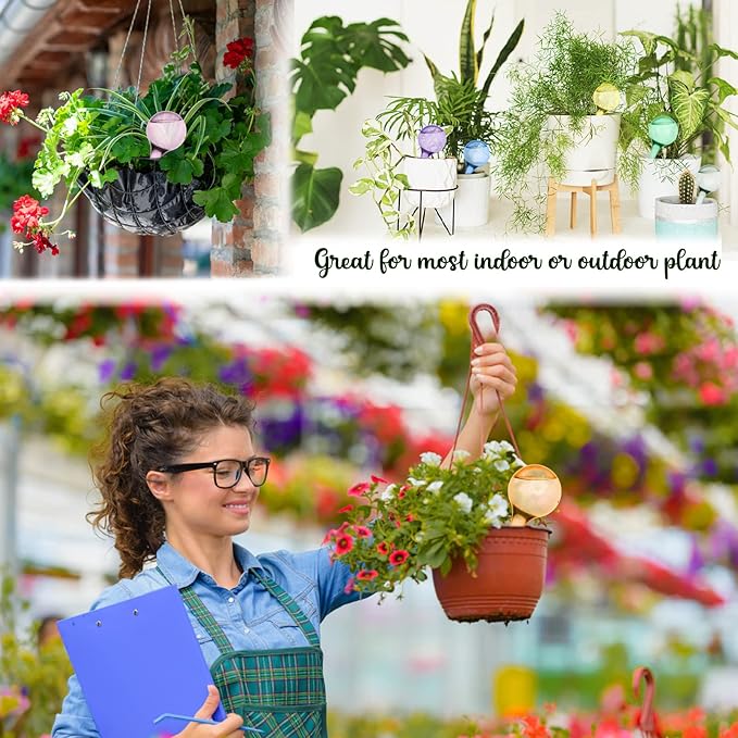 Droutti 9 Pcs Plant Watering Globes Colored Self Watering Globes Automatic Watering Bulbs Plastic Plant Water Globes Drip Irrigation Device for Indoor Outdoor Plants (13×5 cm)