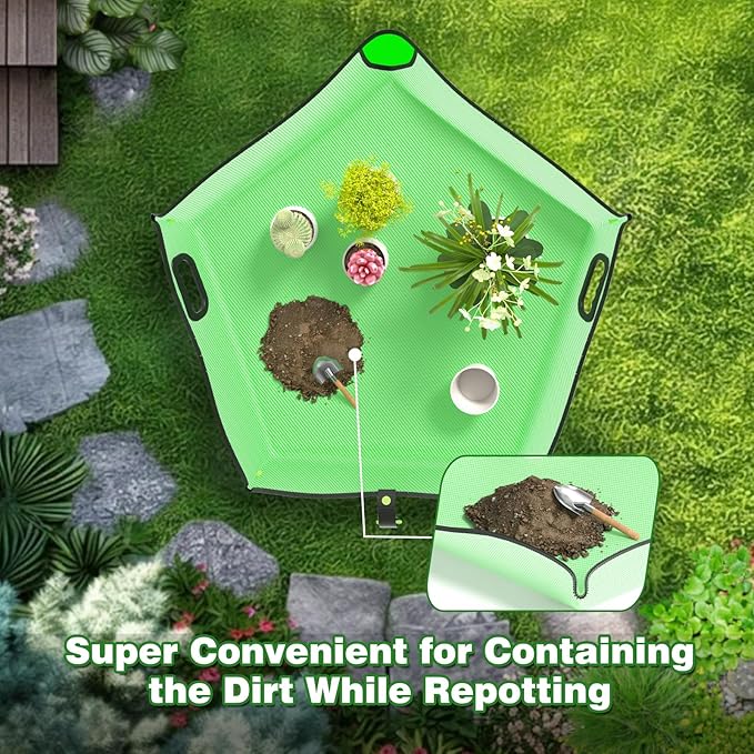 Austion Repotting Mat for Indoor Plant Transplanting and Mess Control 29"x29" Waterproof Succulent Potting Mat with Handles Flower-Shaped Potting Tray Portable Mat Gardening Gifts for Plant Lovers
