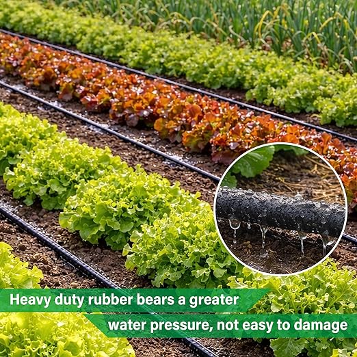 MIXC Drip Irrigation System with 100FT 1/4" Soaker Hose - 80% Water Savings, Weeping Tech for Deeper Root Watering, Garden Kit with 10FT 1/2" Tubing for Raised Beds, Vegetables, Lawn, Greenhouse