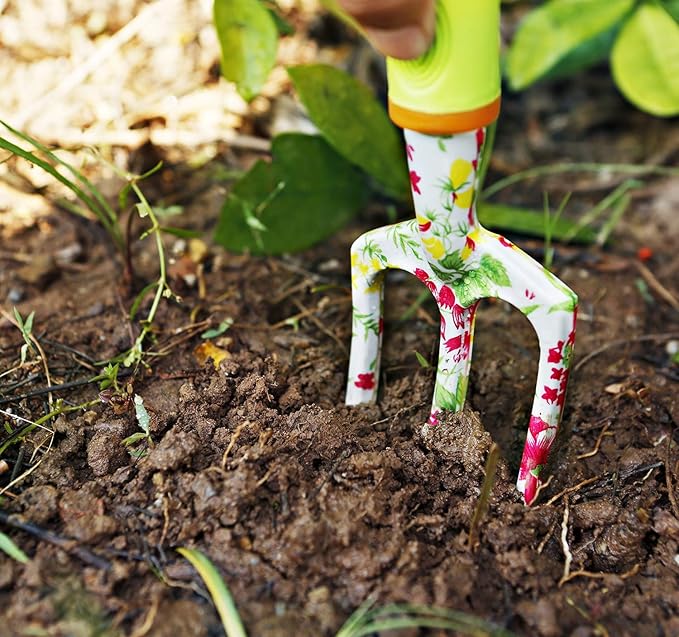 NAYE Garden Tool Set,Cute Gardening Gifts for Women,Birthday Gifts for Mom,Heavy Duty Tool Kit with Gloves,Garden Tote,Kneeling Pad,Hand Pruner,Trowel,Hand Rake,Weeder,Fork,Transplanter,Multicolor