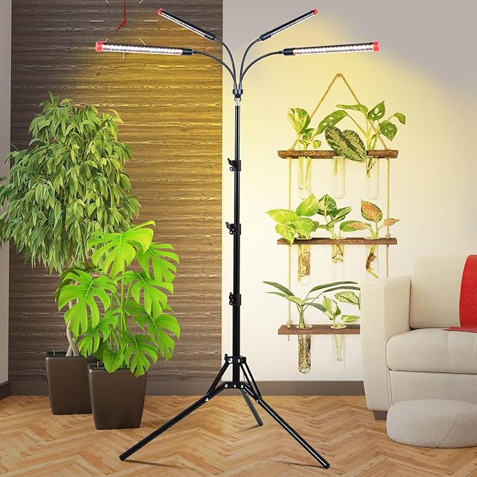 Grow Light with Stand and Timer 4,8,12,16,20 Hr, 36 Watt Standing Tall Plant Light for Bonsai Tree, Seed Starting, 24"-64" Adjustable Tripod Stand Plant Growing Lamps
