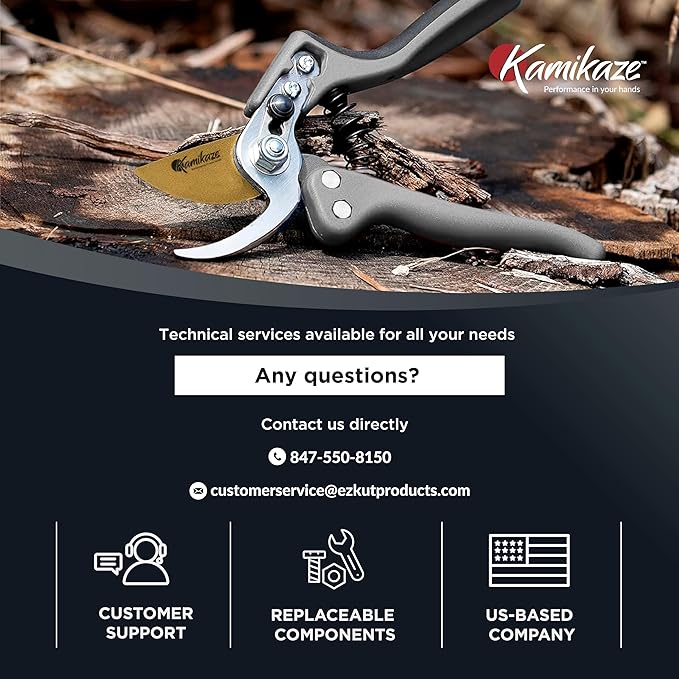 KAMIKAZE Heavy-Duty Professional Pruning Shears for Gardening, Ergonomic Comfort Handle, SK5 High-Carbon Steel Bypass Blade, Cuts Branches Up to 1 Inch, Garden Clippers for Tree and Shrub Trimming