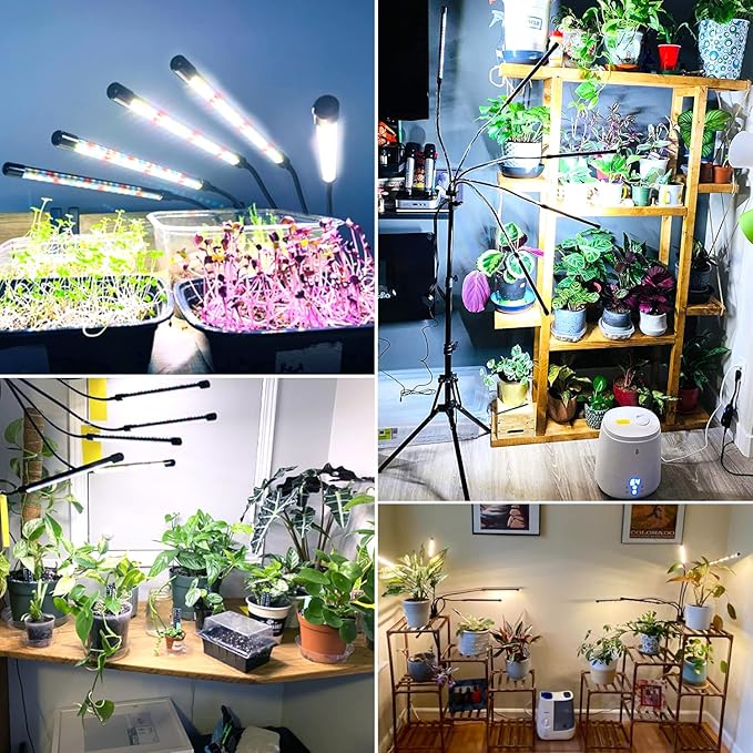Wolezek Grow Lights for Indoor Plants, 2 Pack Full Spectrum Plant Light with Adjustable Stand, 5-Head LED Grow Light with Auto 6/12/16H Timer, 5 Brightness Levels, Ideal for Large & Tall Plants