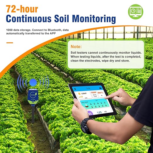 YINMIK Soil Test Kits, pH Moisture Meter for Plant, Smart Soil pH Tester, Digital Soil pH Meter, 8 in 1 Soil Meter - pH Moisture EC Fertility Salt Light Air Humidity Temp Meter for Outdoor, Garden