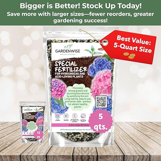 GARDENWISE Slow Release Hydrangea Fertilizer with Iron & Sulfur – Indoor & Outdoor Soil Acidifier for Miracle Growth (1 qt)