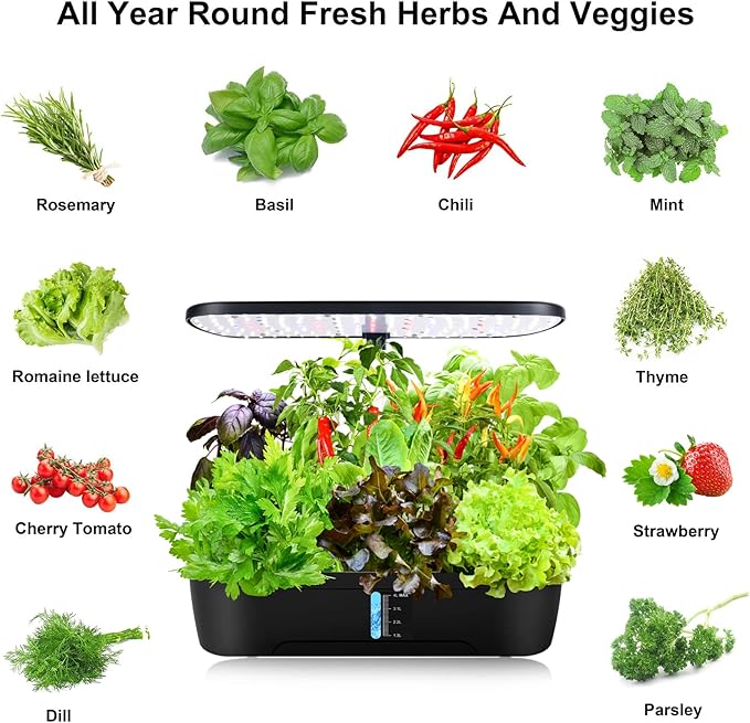Hydroponics Growing System, Indoor Herb Garden, 12 Pods Hydroponics Growing System, Herb Garden Kit Indoor Gardening System with Grow Light, Automatic Timer, Height Adjustable, Home Kitchen Gift