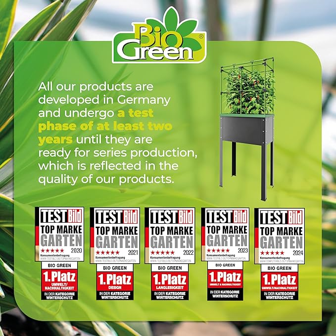 BioGreen Raised Garden Bed with Trellis Heidelberg | 11 gal | 1“L x 2.3“W x 7.6“H | Self-Watering Metal Planter Box | Ideal Growth for Climbing Plants