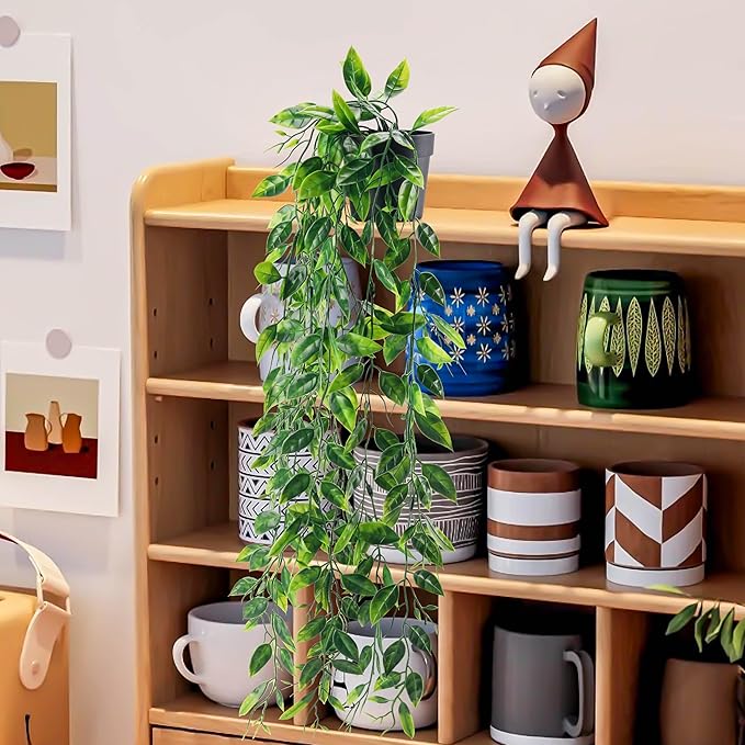 Der Rose 1Pcs Small Fake Hanging Plants Artificial Pea Pod Faux Hanging Plants Indoor for Home Room Shelf Bookshelf Decor