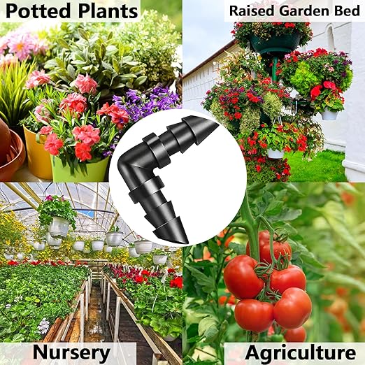 60 Pack Drip Irrigation 1/4" Barbed Elbow Fittings, Drip Line Barbed 90 Degree Elbow Connectors for 1/4 Inch Irrigation Tubing Micro Irrigation Connection Parts for Garden Sprinkler Systems