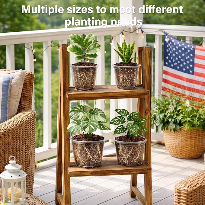 Bluepro 8 Packs 8 Inch Reinforced Large Clear Nursery Pots with Saucers, Transparent Plastic Plant Pot Seedling Planter with Drainage Holes for Vegetable Propagation, Root Cutting, Seed Starting