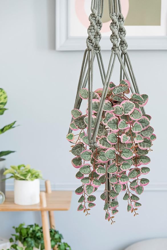 Briful Artificial Plants Indoor 17.7'' Faux String of Hearts Plants with Ceramic Pot Small Fake Pink Plants for Home Office Hotel Bathroom Table Shelf Decor