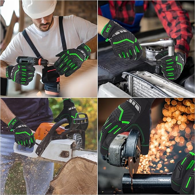 DLY Heavy Duty Work Gloves, Impact Protection Mechanic Gloves, Synthetic Leather Work Gloves, Touchscreen Capable