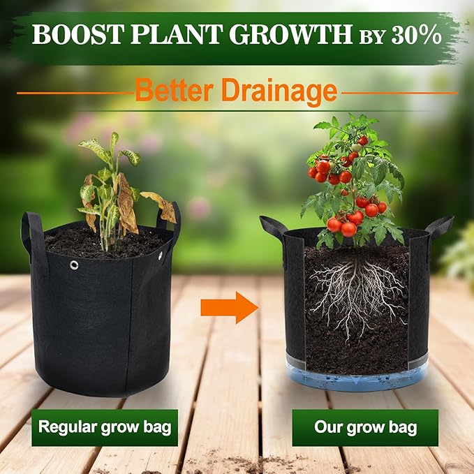 3 Pack 5 Gallon Self-Watering Grow Bags, Thick Nonwoven Fabric Pots with Support Rings and Reinforced Handles, Self-Watering Planters with Bottom Reservoir for Tomatoes Peppers Potatoes and Vegetables