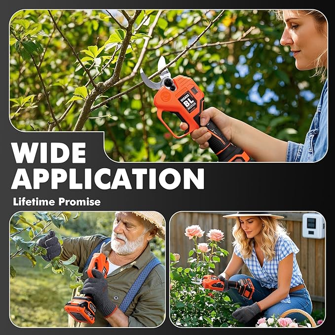VOTREK® Cordless Electric Pruning Shears, Effort-Saving Power Pruner Cuts Branches up to 1.6", Lightweight with Safety Lock, SK5 Steel Blade, Brushless Motor, Battery Included for Tree Trimming