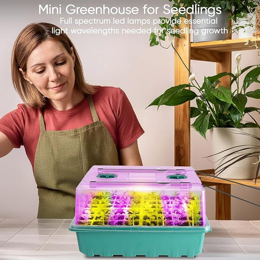 96 Cell Seed Starter Tray with Grow Light, Seed Starting Trays with Adjustable Humidity Dome, Seed Starter Kit Plant Starter Kit for Seeds Growing Starting, Indoor Gardening (Self-Watering)