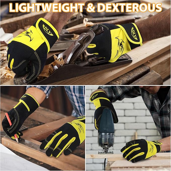 DLY Heavy Duty Work Gloves, Impact Protection Mechanic Gloves, Synthetic Leather Work Gloves, Touchscreen Capable