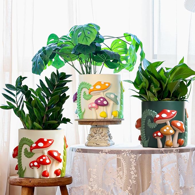 GUGUGO 8 Inch Pastel Mushrooms Planters, Cute Unique Rainbow Planter with Drainage, Colorful Vintage Retro Flower Plant pots for Indoor & Outdoor Plants, Eclectic Funny Room Decor Aesthetic (A,8 Inch)