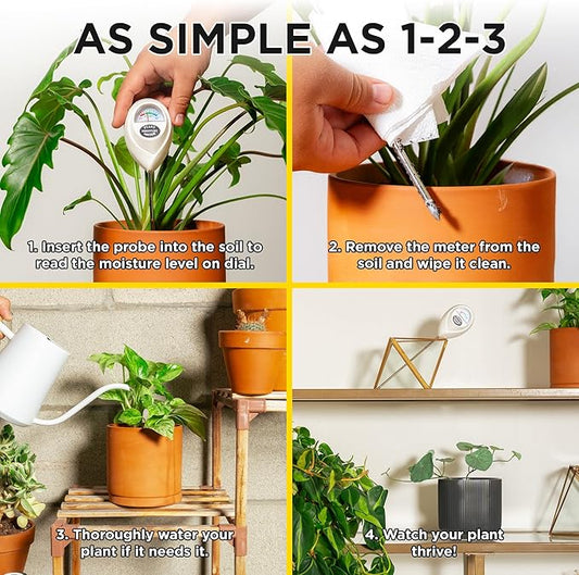 Classy Casita Soil Moisture Meter - Hygrometer Sensor Tool for Indoor and Outdoor Plants - Monitoring Water Levels in Soil House, Gardening, Farm, Lawn, Potted Care - No Batteries Required - White