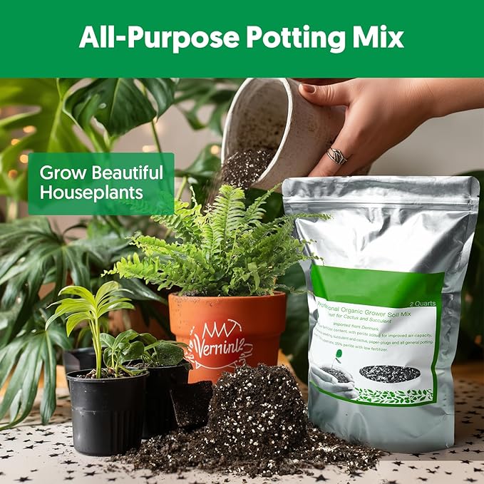 Succulent Cactus Potting Soil Mix (8 qt), All-Purpose Garden Potting Mix for Indoor Outdoor Plants, Quick Drain Houseplant Orchid Bonsai Perlite Soil, Ready-to-Use, Resealable Bag Design