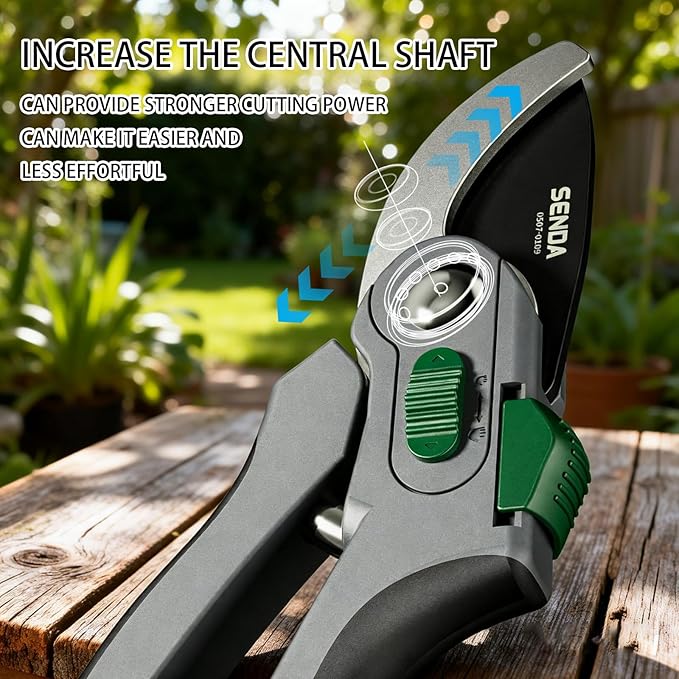 8" Bypass Pruning Shears, SK5 Steel Pruning Shears for Gardening, Garden Clippers with 2-Position Adjustable Jaw for Thick Branches, Landscaping
