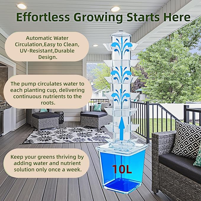 Hydroponics Tower Growing System Kit, Vertical Garden Indoor Outdoor, Up to 35 plants,Lettuce Grow Tower & Timer, Smart Indoor Growing System for Kitchen, Balcony, Apartment Herbs & Vegetables