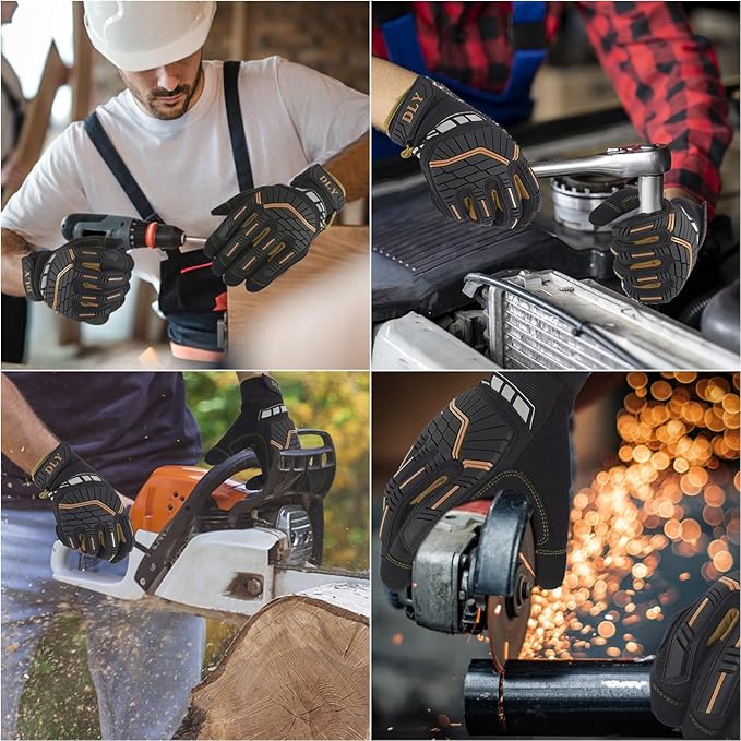 DLY Heavy Duty Work Gloves, Impact Protection Mechanic Gloves, Synthetic Leather Work Gloves, Touchscreen Capable