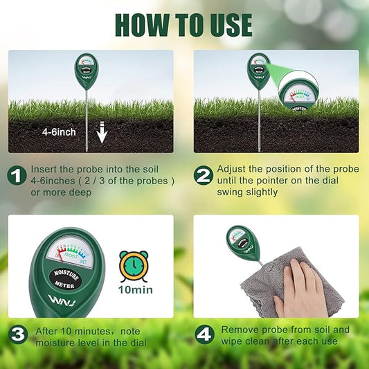 WNJ 2 Pack Soil Moisture Meter, Plant Water Monitor, Lawn Moisture Meter,Soil Hygrometer Sensor for Gardening, Farming, Indoor and Outdoor Plants (Classic Black)