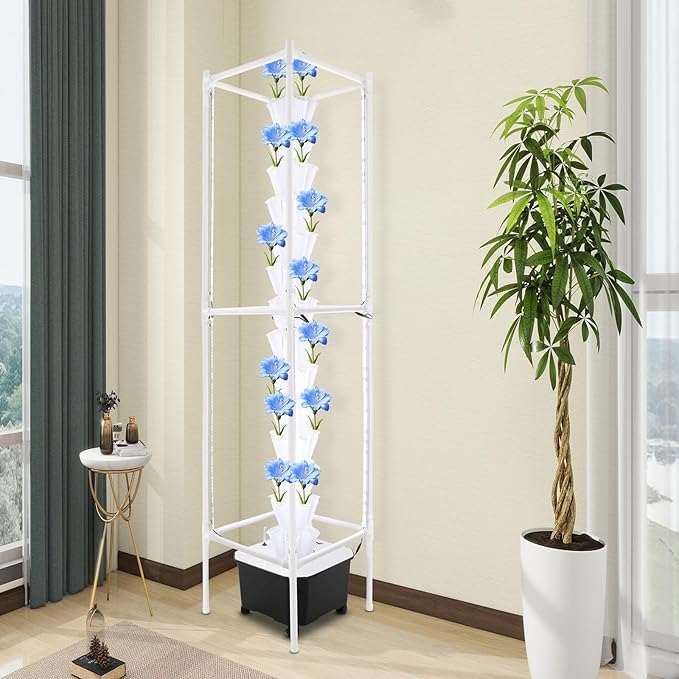 Hydroponic Growing System Kit - 70 Pods Large Vertical Hydroponics Tower with 8 LED Light Strips, 14-Tiers Smart Indoor Herb Garden for Kitchen Office Winter Balcony Planting (White)