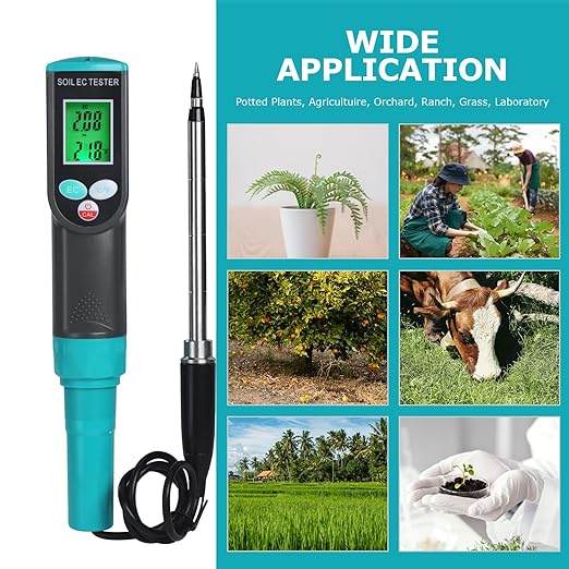 Digital Soil EC Meter 2-in-1 Porfessional Plants EC Temperature Tester Meter with Corded Sensor, Backlight LCD Display, Temperature Compensation, Easy Calibration for Soil Plants Lawn Nutrient Test