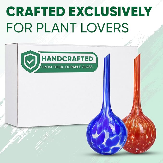 Plant Watering Globes Set of 2 - Small Self Watering Globes for Indoor & Outdoor Plants - Multicolored, Automatic, Glass Watering Bulbs for Daily Use, Plant Watering Devices