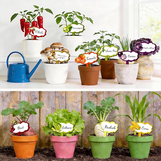 Konsait 20 Pack Wooden Vegetable Plant Labels for Outdoor Garden Waterproof Plant Name Stakes for Seed Labels Vegetable Garden Supplies,20 Styles