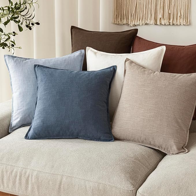 Foindtower Pack of 2, Decorative Linen Soild Throw Pillow Covers Soft Accent Euro Cushion Case Boho Farmhouse Pillowcase for Chair Couch Sofa Bedroom Living Room Home Decor 16 x 16 Inch Sky Blue