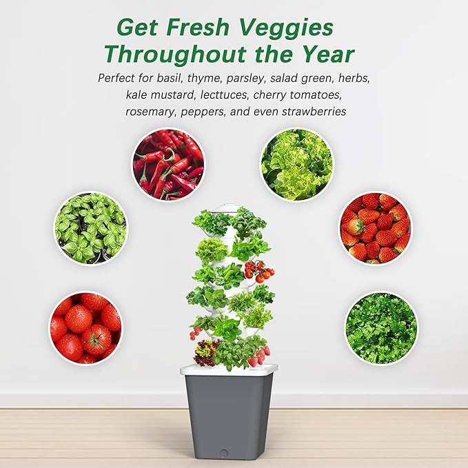 Hydroponics Growing System, 30-Plant Indoor Tower with Pump System, Plants Germination Kit, Vertical Hydroponic System for Gardening Lover (No Seed)