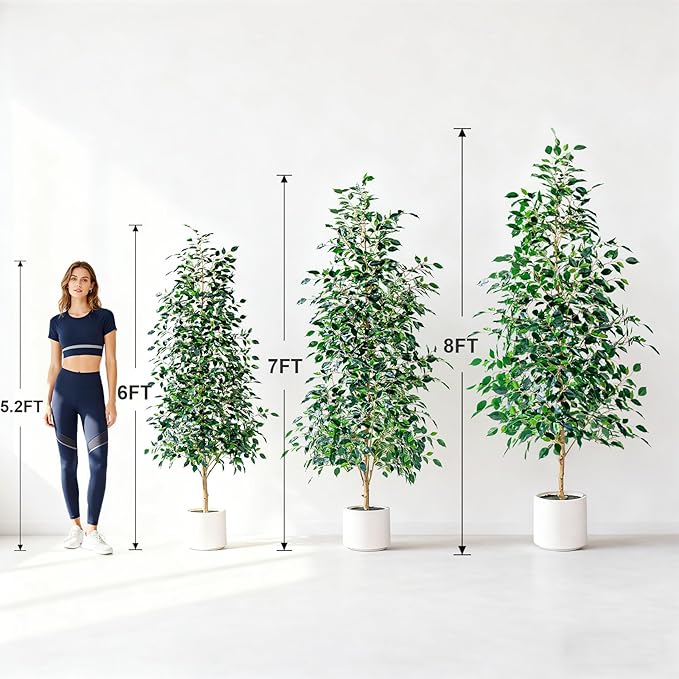 Bailikang 7FT Artificial Ficus Trees Indoor Faux Trees Indoor Fake Floor Plants Tall Artificial Tree with White Pot Faux Tree Fake Indoor Tree Silk Plants Artificial Trees for Home Decor Indoor