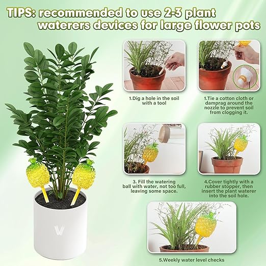 Plant Watering Globes,Self Watering Pots for Indoor Plants,Self Watering Planter Insert,Glass Plant Watering Devices,10 oz Slow Release Automatic Watering Spikes,Bonus Garden Shears