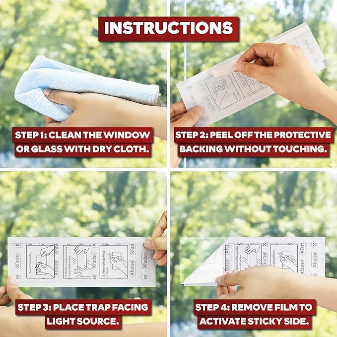 XFasten Window Fly Traps Sticky Clear 50-Pack Fruit Fly Traps for Indoors Sticky, Residue-Free, Odorless, Discreet Adhesive Indoor Catcher for Fruit Flies Houseflies, Gnats on Windows Kitchen Garage